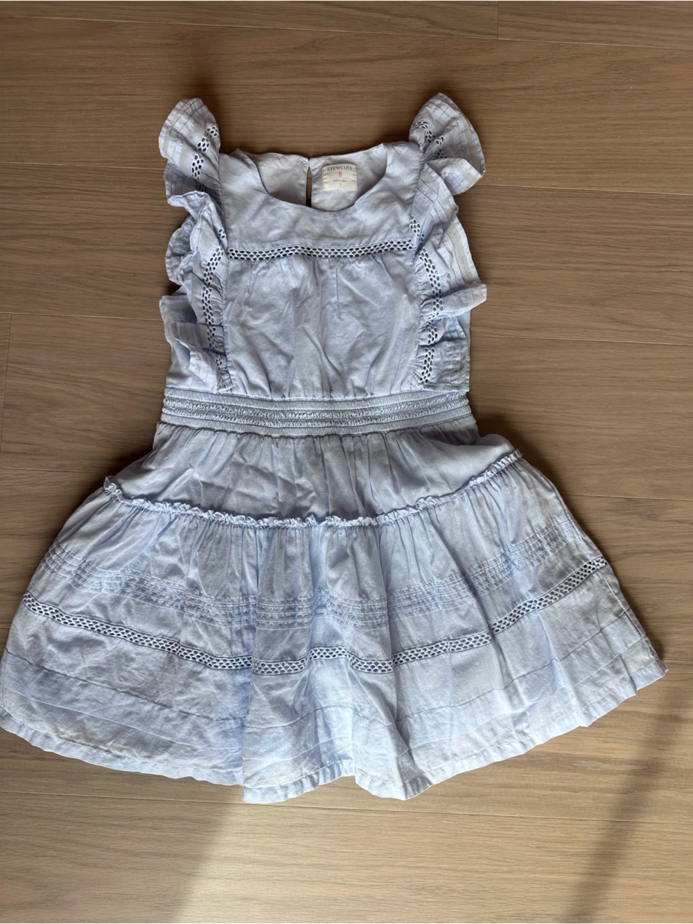Crewcuts light blue ruffle and eyelet dress. 100% cotton with full liner.